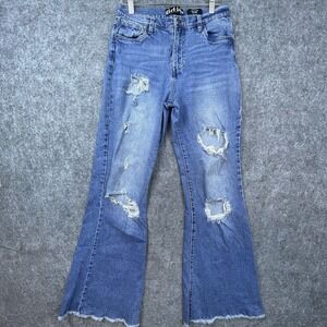 Girlish Los Angeles Jeans Womens 29 Kitten High Rise Flare Thrashed Ripped